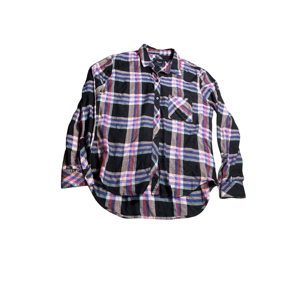 Rails Plaid Button Front Shirt Womens Small Black Pink Blue Flannel Top